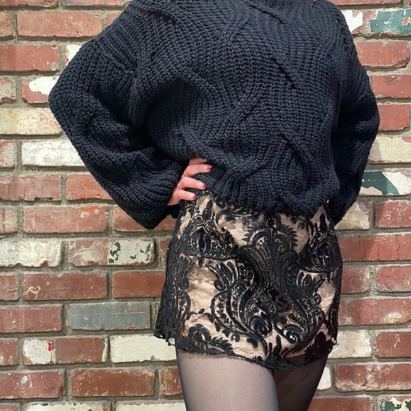 Free People Night Shimmers Mini party black Dress Lace Sequins NWT - Picture 9 of 10